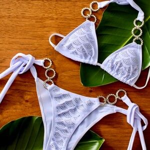 NEW SBOVIA La Bianca Celestial Crystal Hoop Bikini Set White | NWT